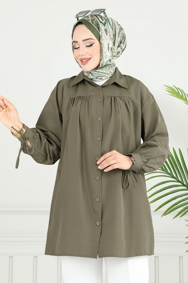 Manşeti Bağcıklı Tunik 4101PM271 Haki - 3