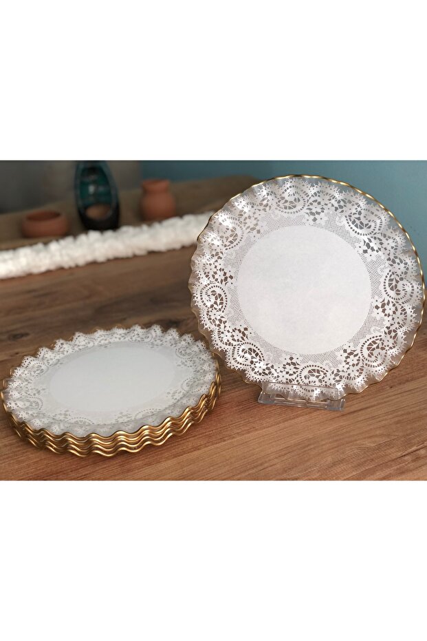 Gold Lace Patterned Curved Serving Plate 6 Pieces