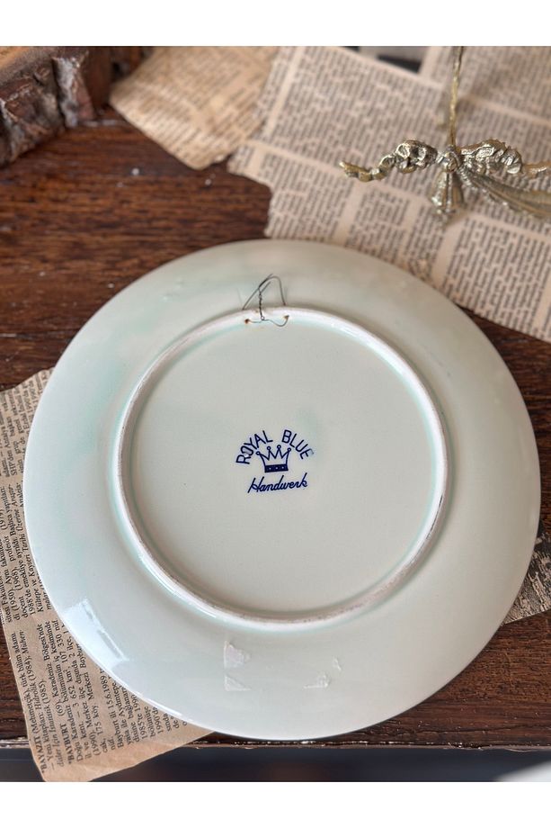 Antika Alman El boyaması Mavi Beyaz Blueblanc Duvar Tabağı Süsü 19 cm - 4