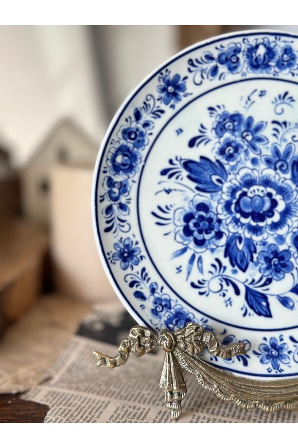 Antika Alman El boyaması Mavi Beyaz Blueblanc Duvar Tabağı Süsü 19 cm - 2