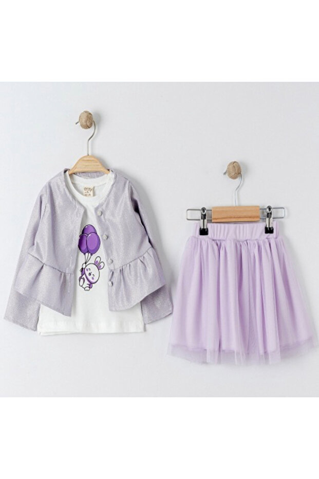 Girl's Glitter Jacket Skirt and Short Sleeve Blouse Set