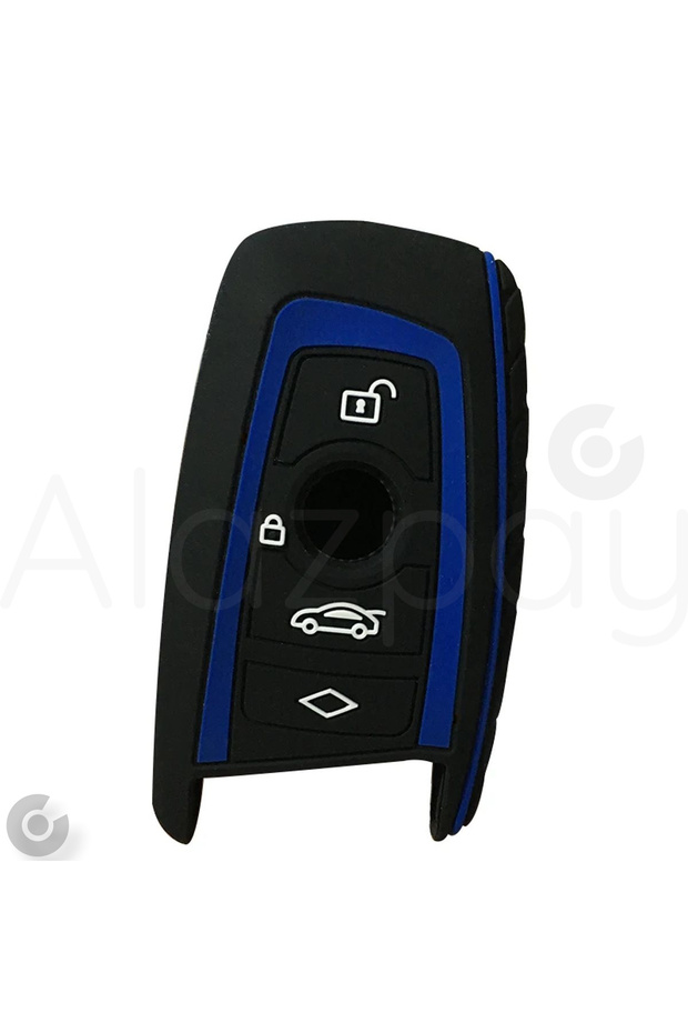 Bmw Compatible 1, 3, 5, 7 Series, F30, F25, F20, F18, F16, F15, F10, X1, X3, X4, X5 Flat Silicone Key Case Cover (Black Blue)
