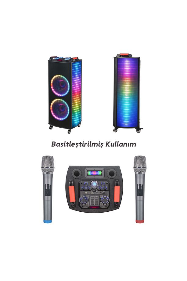 -1212S 100 Watt ( 12 INCH x 2 ) + TWEETER Çift Kablosuz Mikrofonlu BT / USB ve TF Kart Hoparlör - 4