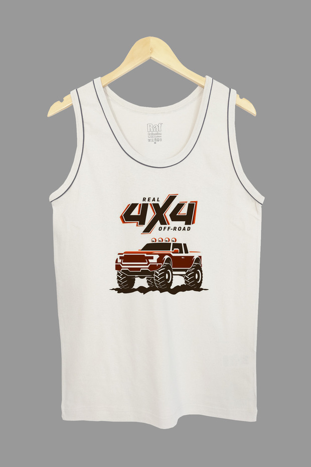 Men's Strappy Knitted T-Shirt with Interlayer 4*4 Car Digital Printed 100% Cotton
