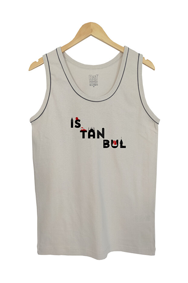Men's Strappy Knitted T-Shirt with Interlayer Istanbul Digital Printed 100% Cotton
