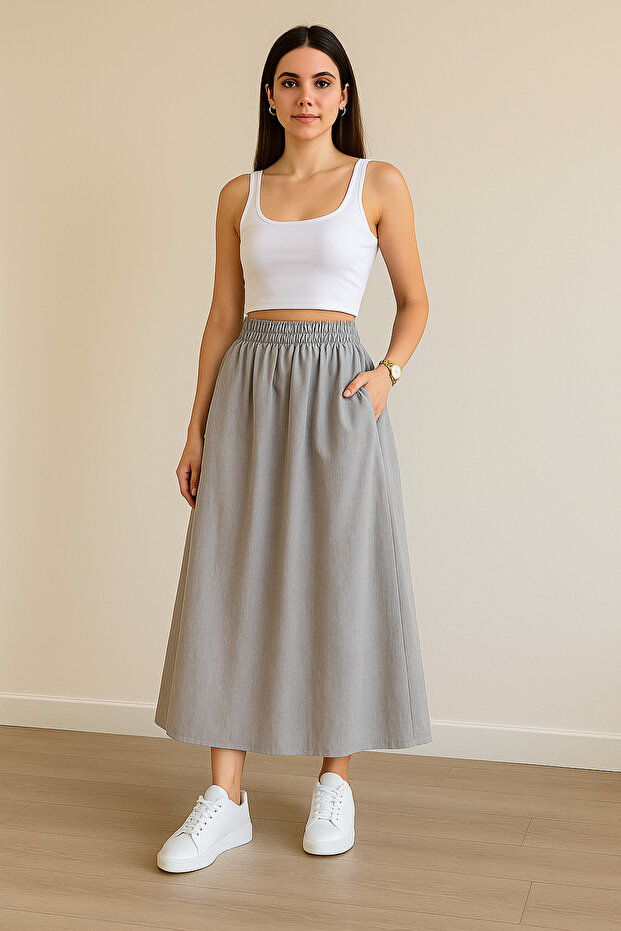 Long Poplin Skirt with Elastic Waist, Premium Quality Skirt, 100% Cotton Poplin Skirt