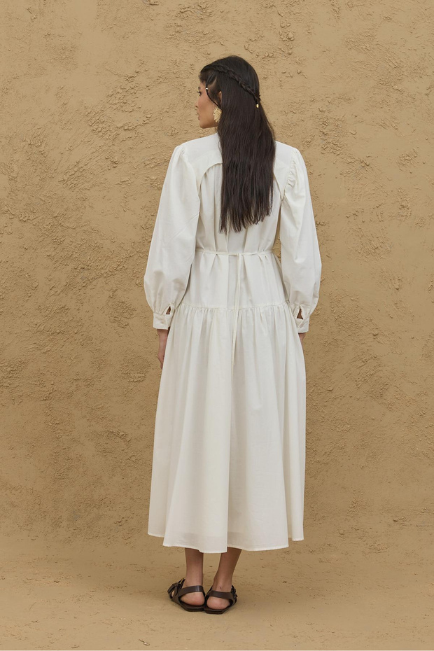 Çok Britli Elbise Ekru - 5