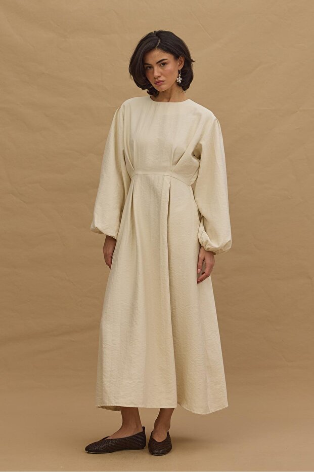 Beli Pensli Elbise Krem - 6