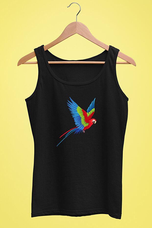 Women's Strappy Knitted T-Shirt Parrot Design Digital Printed 100% Cotton
