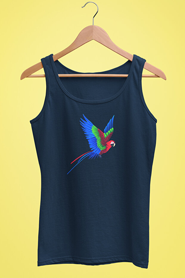 Women's Strappy Knitted T-Shirt Parrot Design Digital Printed 100% Cotton
