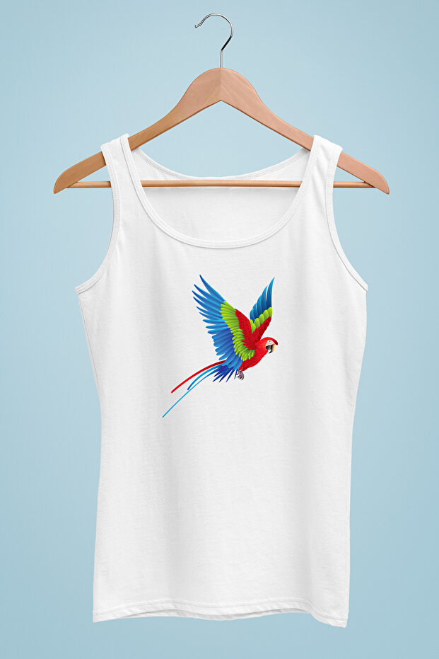 Women's Strappy Knitted T-Shirt Parrot Design Digital Printed 100% Cotton
