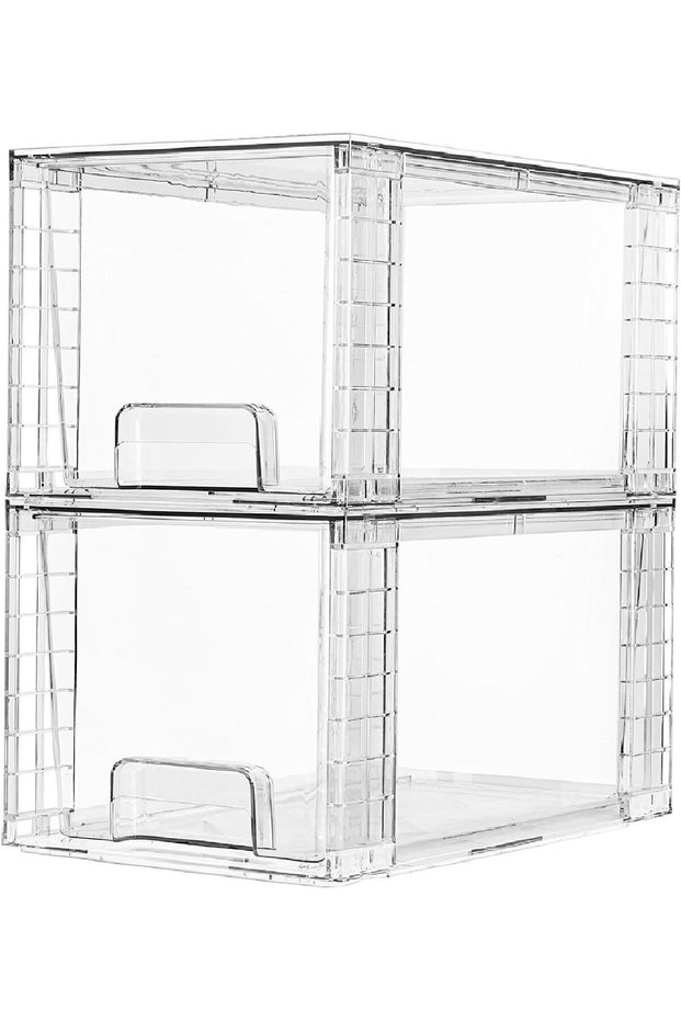 2 Pack Stackable Makeup Drawer Organizer, Clear