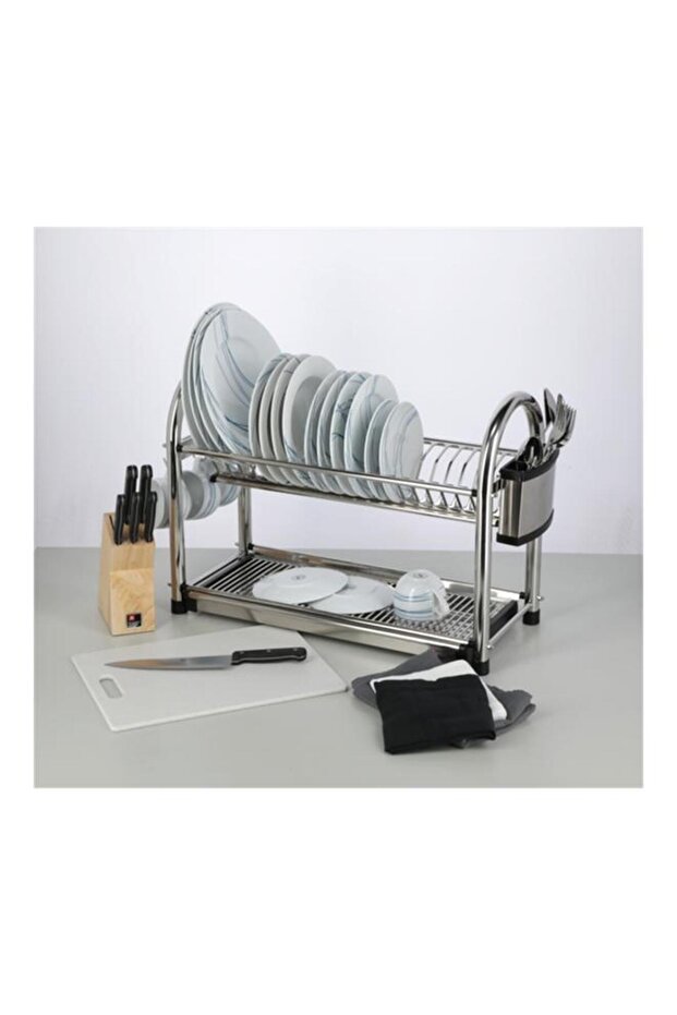 رف أطباق بارفيه كبير ذو طبقتين فضي DQ-6264A2 - 1