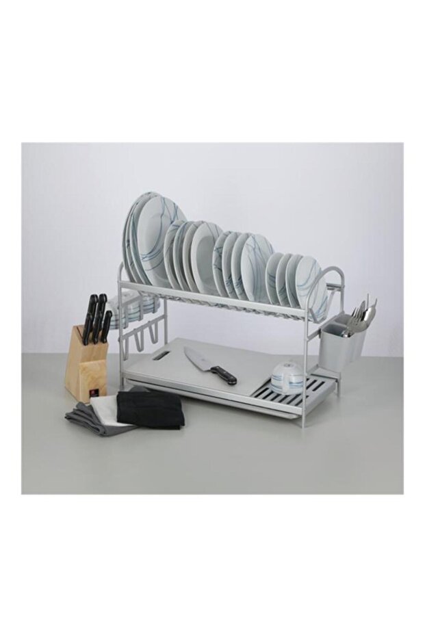 رف أطباق بارفيه كبير مكون من طبقتين باللون الأبيض - 5