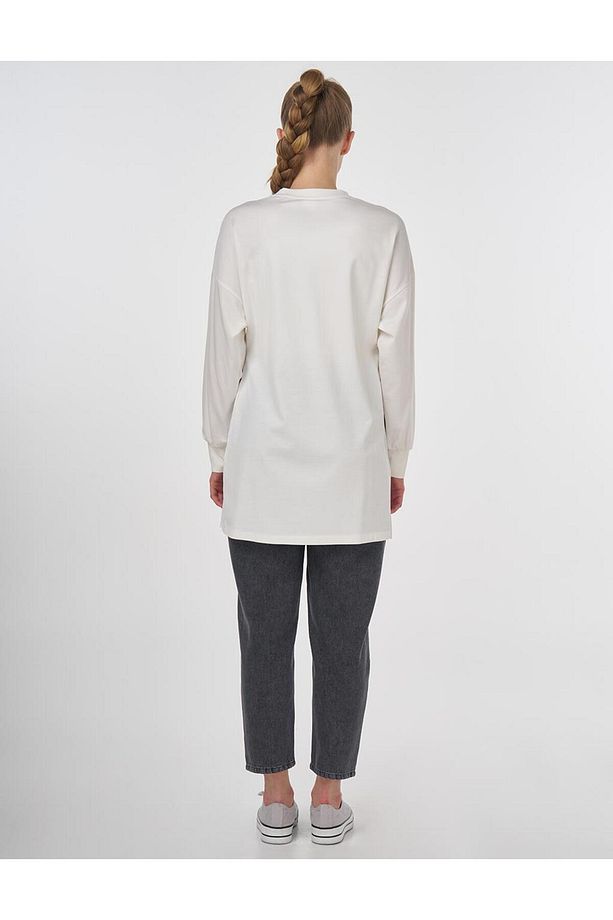 Görsel Baskılı Örme Sweatshirt Ekru - 5