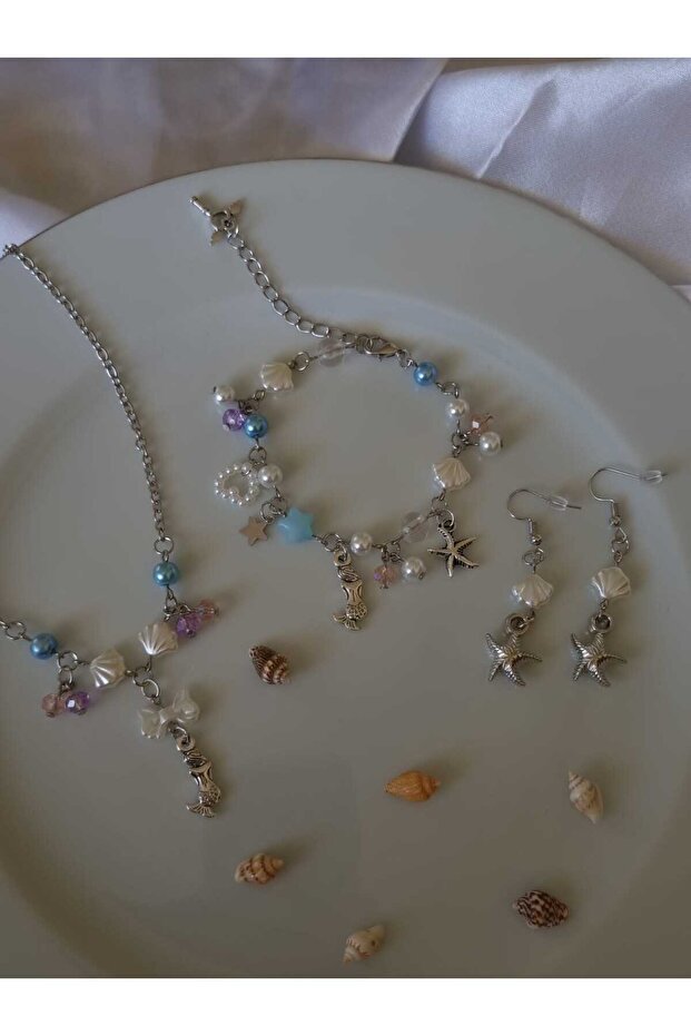 Mermaidcore Necklace Earrings Bracelet Set Y2K