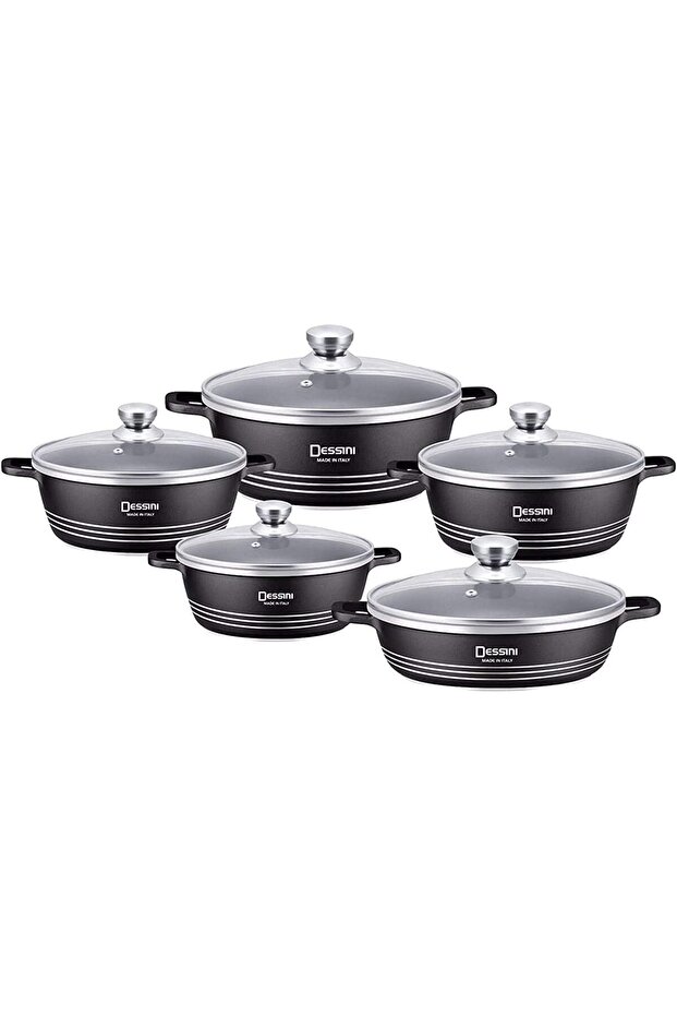 Die-Cast Granite 10 pcs Non-Stick Cooking Pot Set (Black)