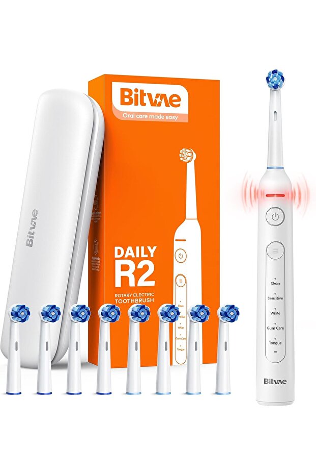 R2 Rotating Electric Toothbrush for Adults with 8 Brush Heads, 5 Modes Rechargeable Power Too