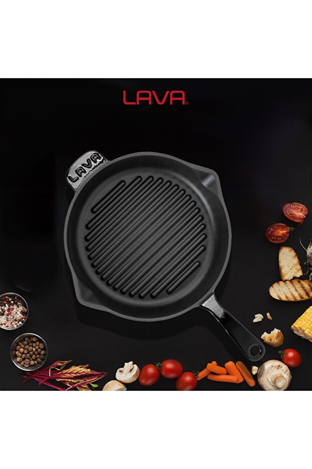 Döküm Yuvarlak Izgara Tava Döküm Demir Yekpare Saplı Çap(Ø)28cm. - 7