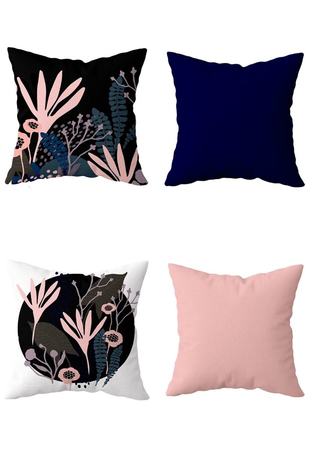 Flower Pattern Decorative Hidden Zippered Throw Pillow Cover Sofa Pillow Case Set (4Pcs)