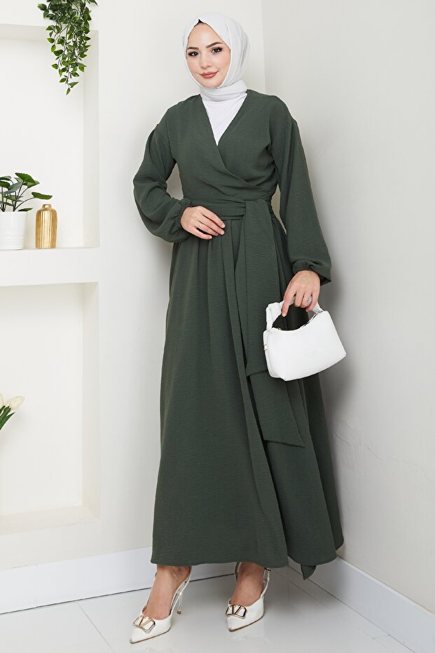 Khaki Suit with Belted Bolero and Skirt