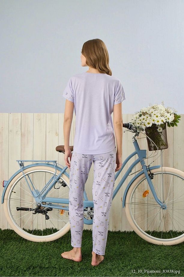 Yuvarlak Yaka Kısa Kol Pijama Takımı - 7310-16 - 3