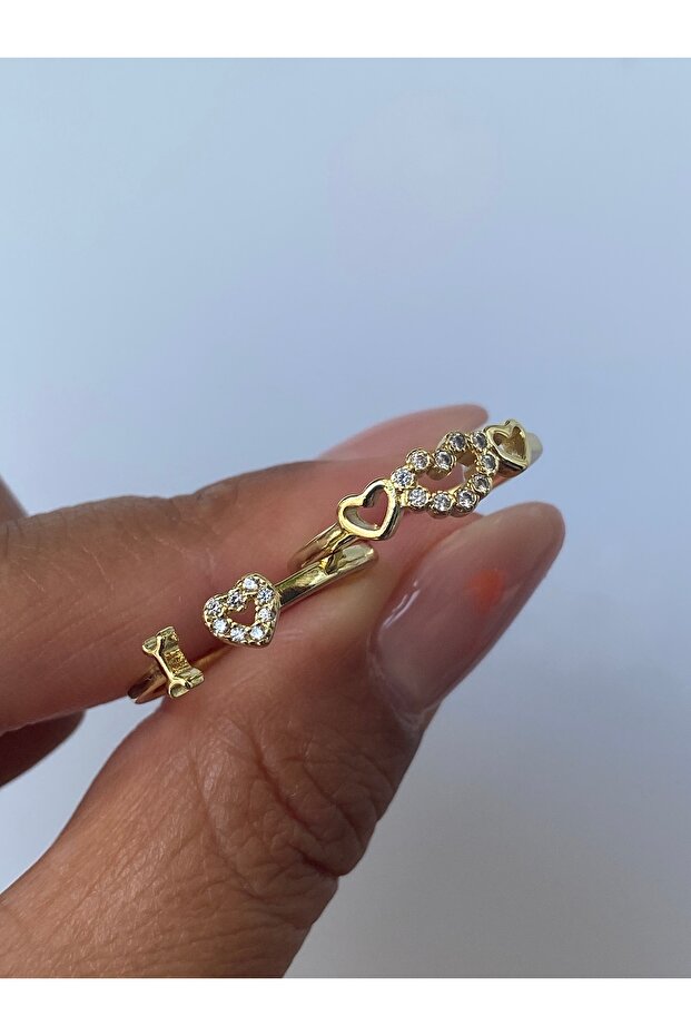 طقم خواتم مزدوجة موديل قلب وحجر قابل للتعديل - 5