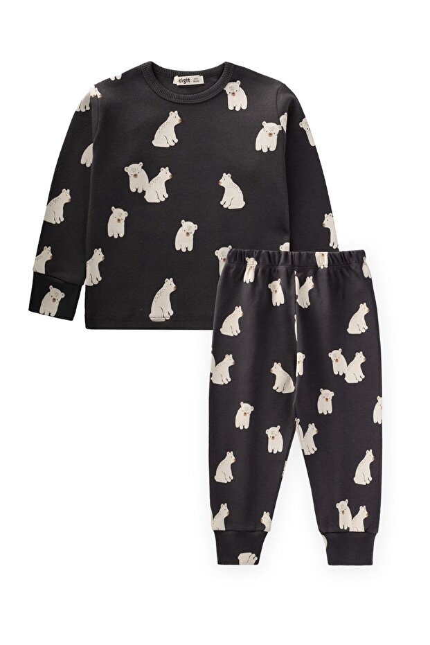 Printed Pajama Set 1-5 Years Anthracite
