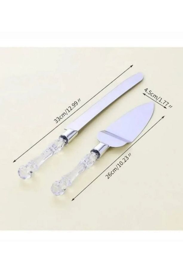 2li Kristal Mika Saplı Pasta Servis Seti Spatula Bıçak Servis Seti - 2