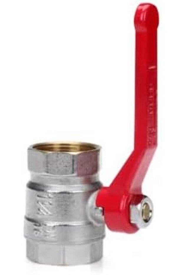 Brass Ball Valve, 1/2 Inch, Red Handle, Silver Body, Durable Plumbing Valve, Easy Control