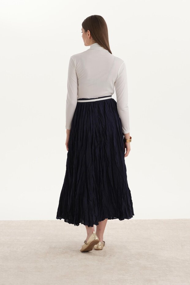 Pliseli Crush Etek Lacivert - 5