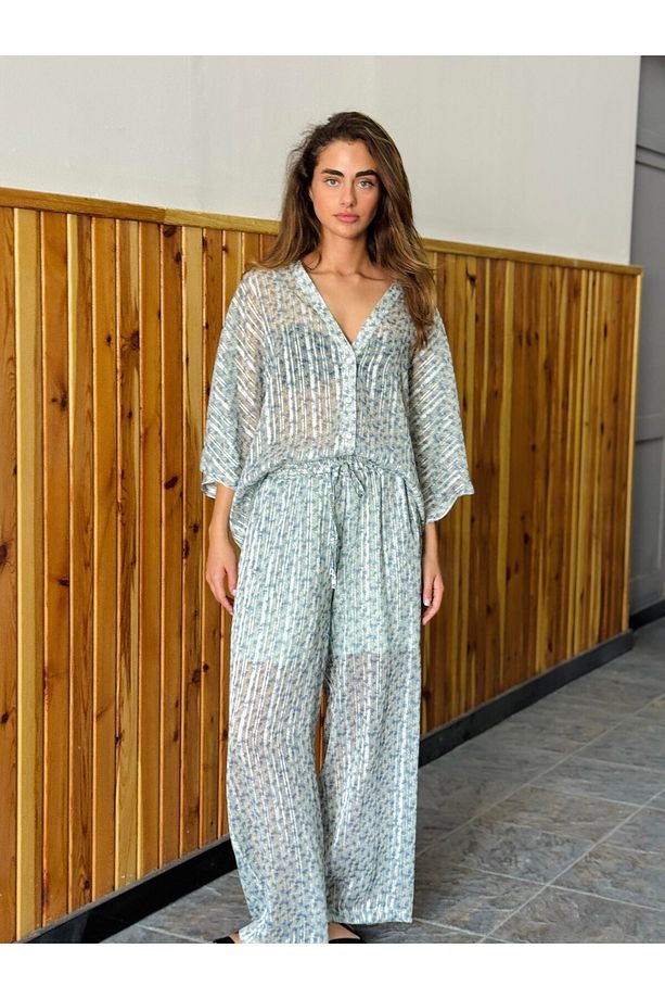 Tasarım Mint Şort Astarlı Şifon Pantolon - 7