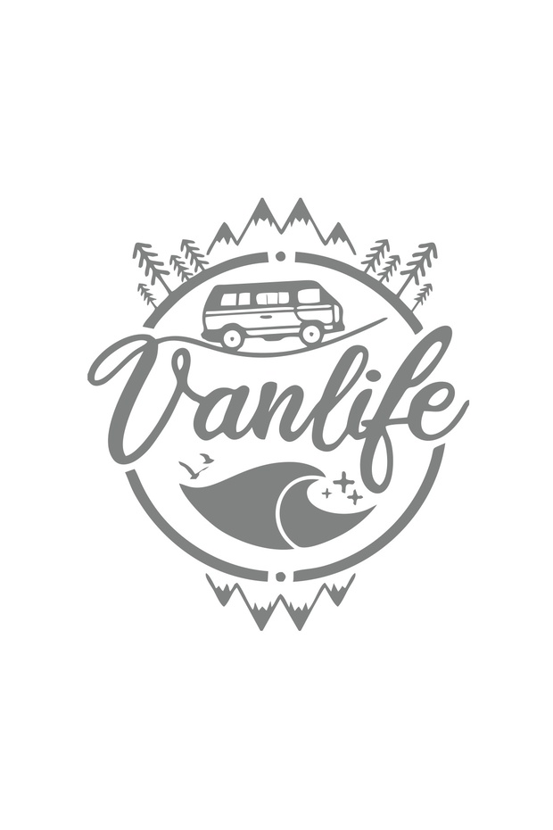 ملصق Vanlife Caravan مقاس 17 × 17 سم باللون الرمادي