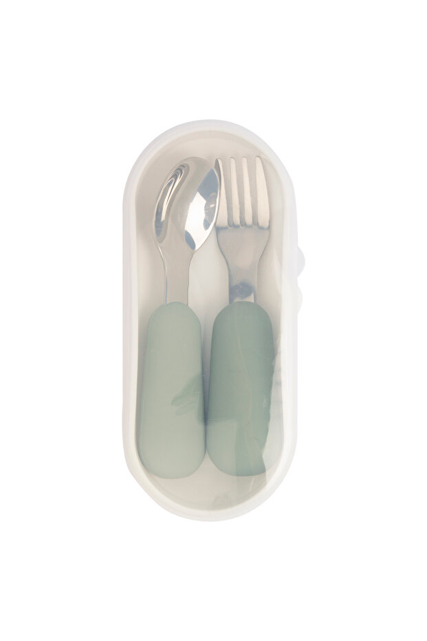 Stainless Steel Cutlery Set with Spoon and Fork with travel case - Green