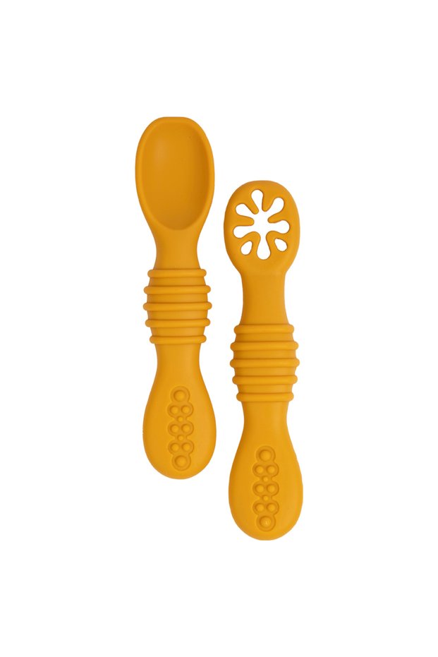 BabiesBasic Soft Tip BPA Free Silicone First Stage Training Spoon with Masher- Yellow