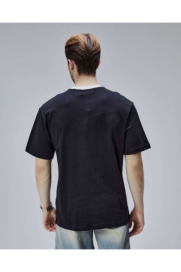 CAMDEN Siyah Bisiklet Yaka Baskılı Oversize Erkek Tshirt - 4