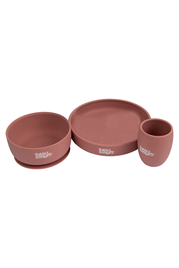Silicone Plate, Bowl & Cup- Pink