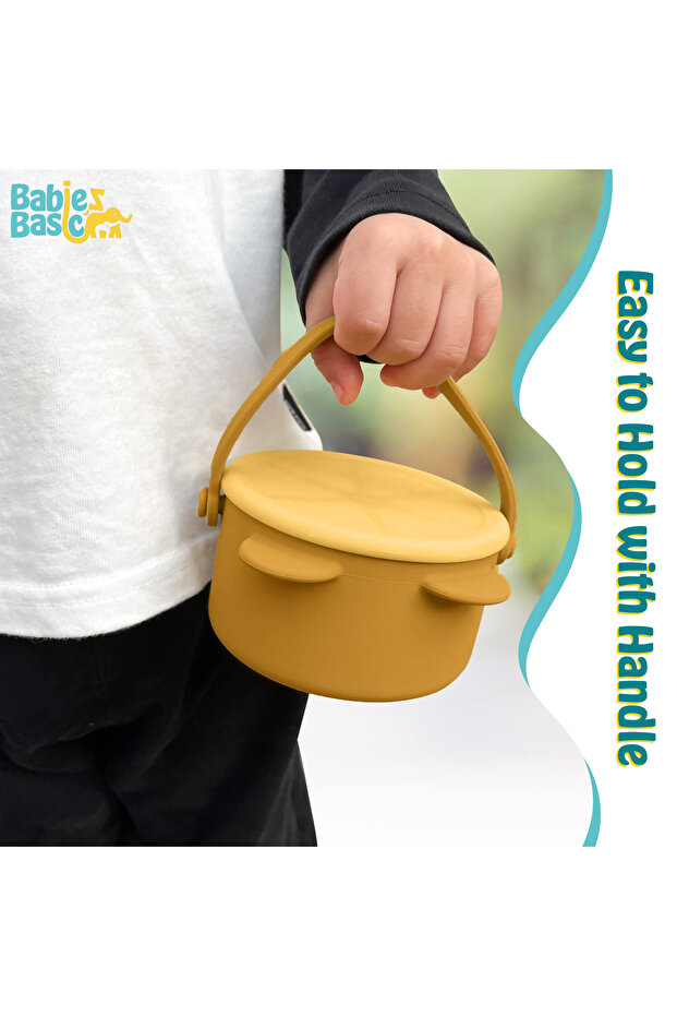 Silicone Snack Cup/Box with Lid - Yellow - 3