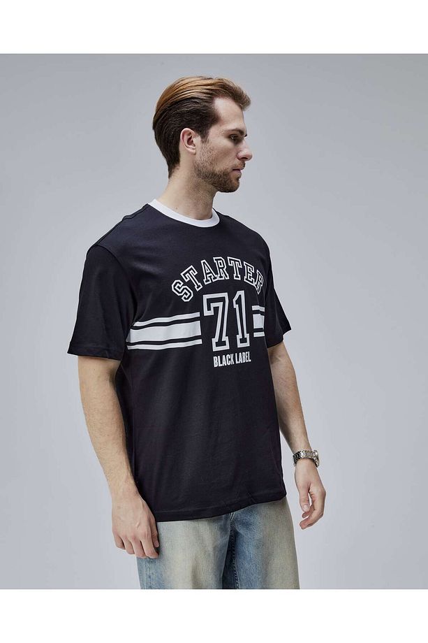 CAMDEN Siyah Bisiklet Yaka Baskılı Oversize Erkek Tshirt - 3