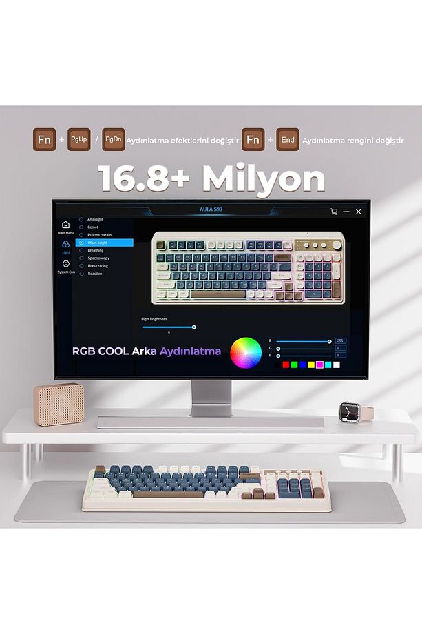 S99 Retro Rgb Gaming 3 Modlu Bluetooth/2.4ghz/usb-c Kablosuz Makrolu Türkçe Q Klavye Lacivert - 5