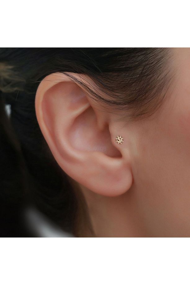 14 Ayar Altın Çapa Ve Duman Tragus Piercing - 1