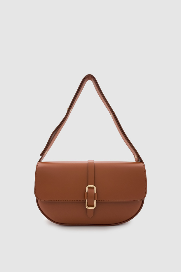 Selra Buckle Detailed Shoulder Bag with Magnet Closure and Inner Pocket Brown