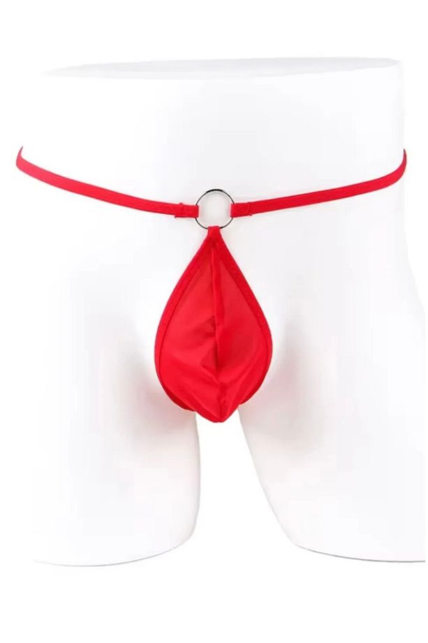 Kırmızı Tül Transparan Halkalı Erkek String İç Giyim - 1