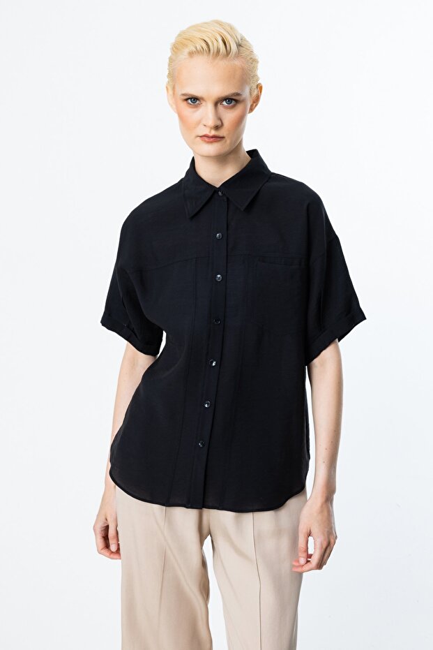 Kısa Kol Düğmeli Bluz - 1