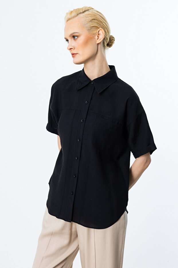 Kısa Kol Düğmeli Bluz - 2