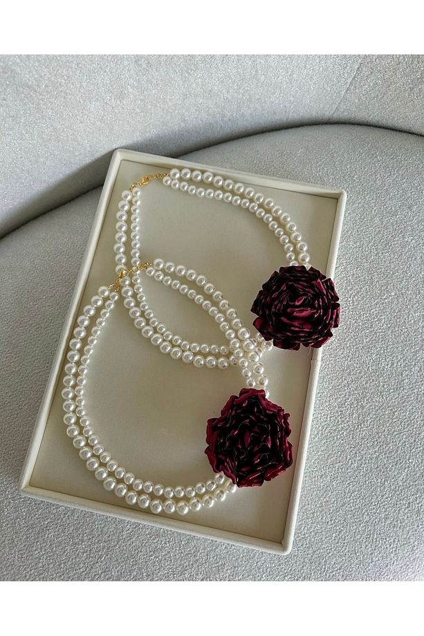Gül detaylı inci kolye - 2