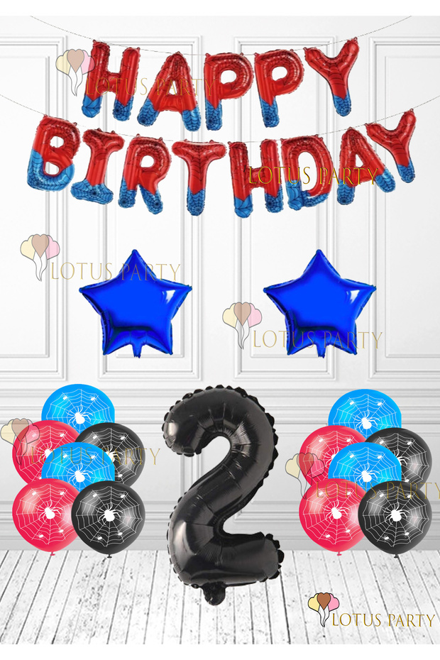 Spider Tama Birthday Spider Happy Birthday Foil Balloon Spider Printed Balloon Navy Blue Star Age 2