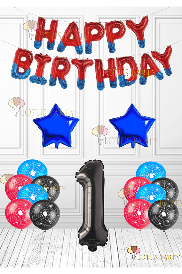 Spider Tama Birthday Spider Happy Birthday Foil Balloon Spider Printed Balloon Navy Blue Star 1 Year Old