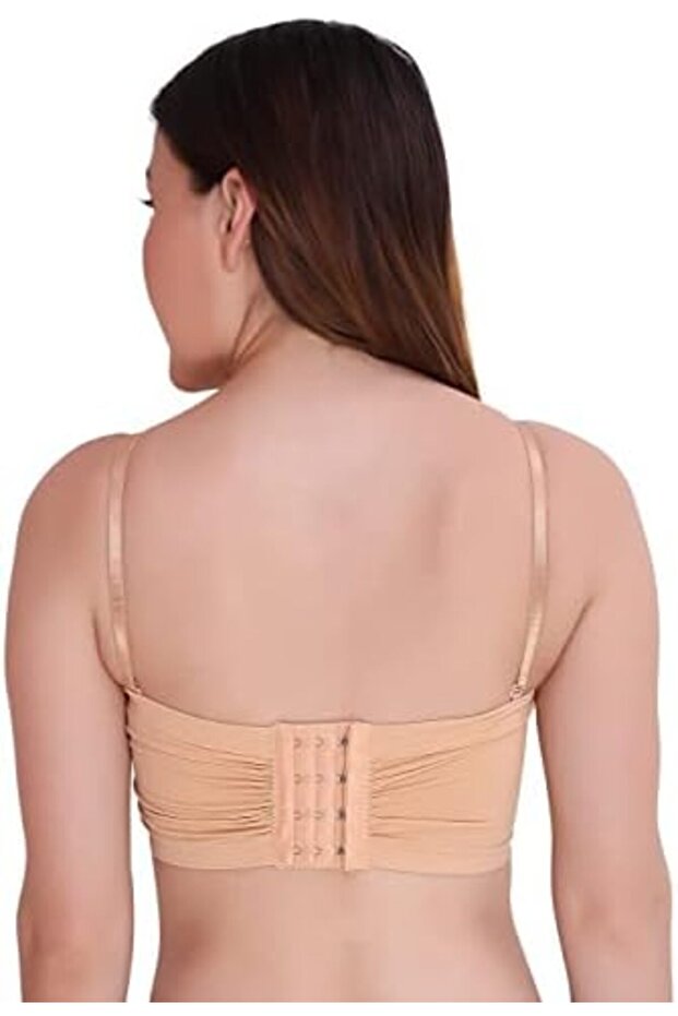 Women's Padded Stretchable Seamless Strapless Multi-Way Tube Bra with Back Hook Closure and