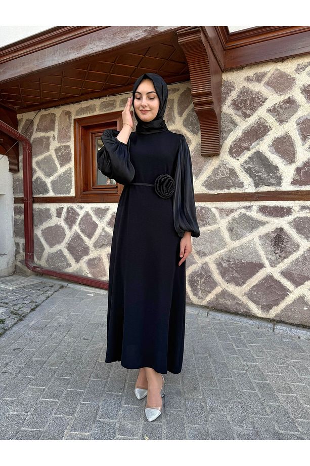 Gül figur krep kumaş elbise - 5